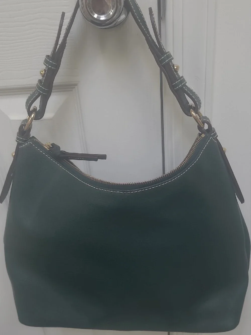 Dooney & Bourke Dark Green Leather Shoulder Bag with Red Trim